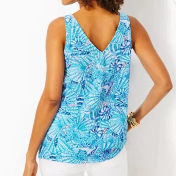 Lilly Pulitzer Florin Sleeveless Linen Top - Amalfi Blue By The Seashore LARGE - Picture 6 of 8